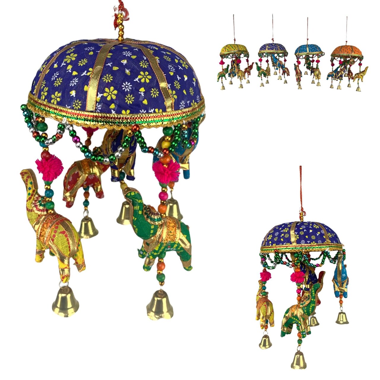 Elephant Umbrella Door Hanging Rajasthani Wall Window Feng Shui Hanging Handicraft Traditional Ethnic Latkan Toran with Tokri for Home Office Decor Decorative Ornament Party Decor